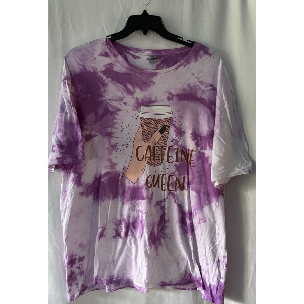 Gildan Softstyle Caffeine Queen Tie‎ Dye Graphic T-Shirt Purple White Womens 3XL